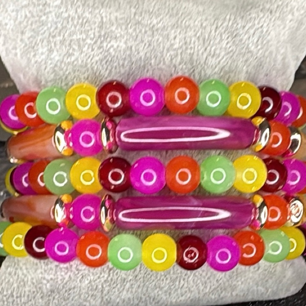 Colorful Beaded tube & glass beads Stretch Bracelet Set - Multicolor
